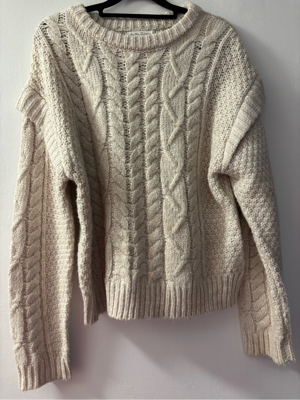 Women's Cream Cable-Knit Crewneck Sweater